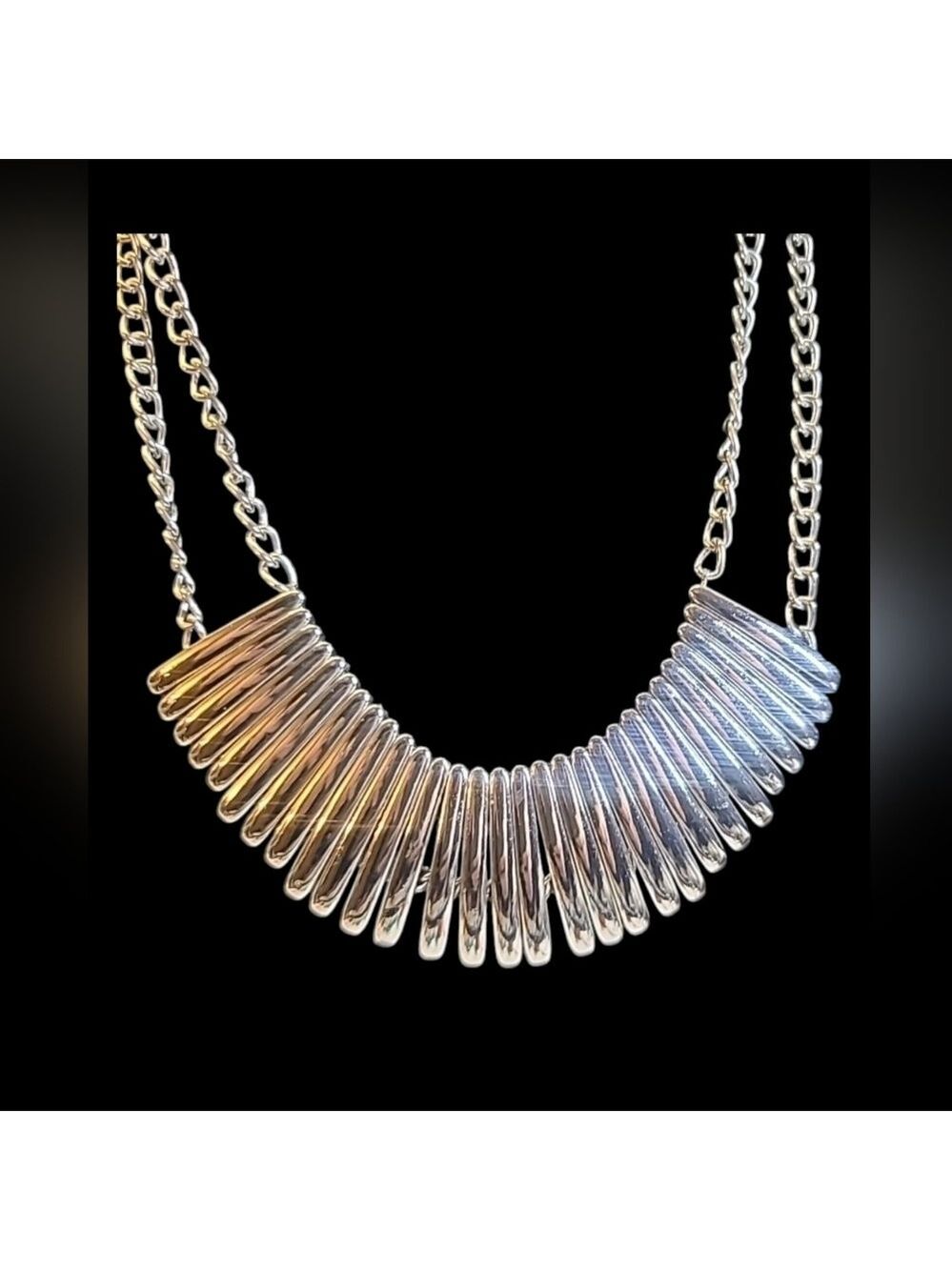 Vintage Dana Buchman Silver Tone Bib Statement Necklace 16"-19"